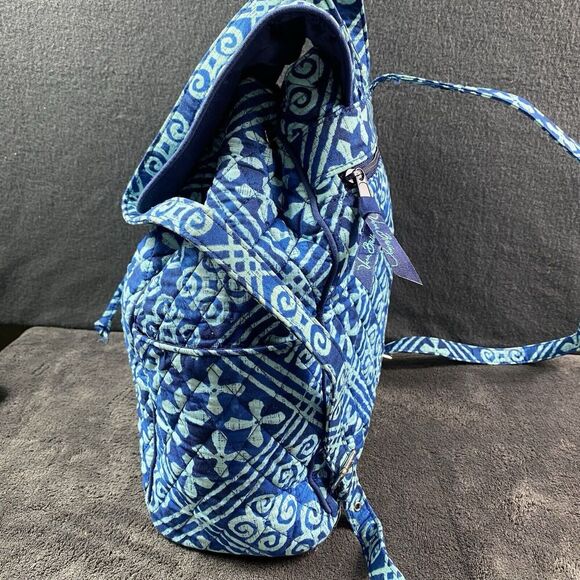Vera Bradley Cuban Tiles Cotton Backpack Medium Blue Turquoise Straps 14"x12"x5" - Picture 4 of 14
